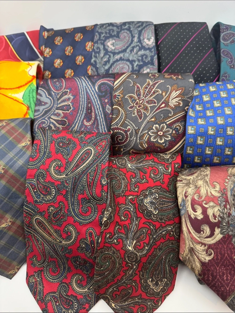 15 Assorted Mens Paisley & Patterned Ties Red Burgundy Blue Sailboat Gometric